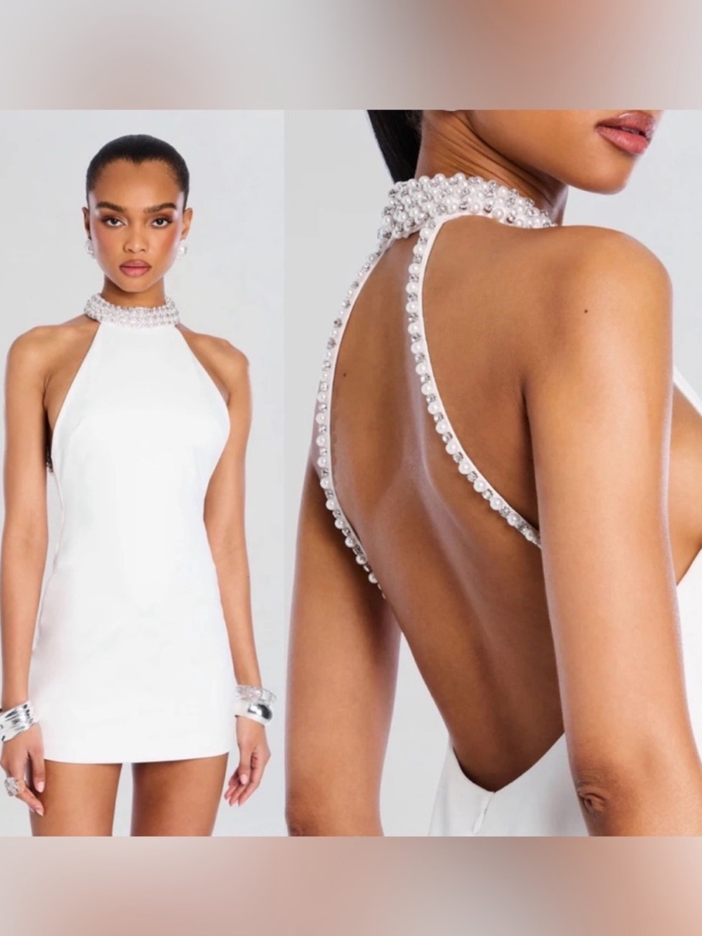 Retrofete Penelope Mini Dress White/Silver NWT Size Large